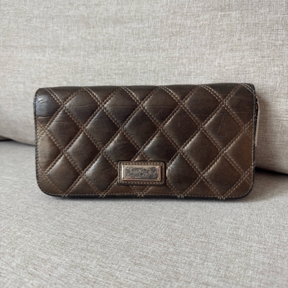 Chanel Vintage Bronze Tone Matelasse Quilted Continental Long Zip Wallet P NY